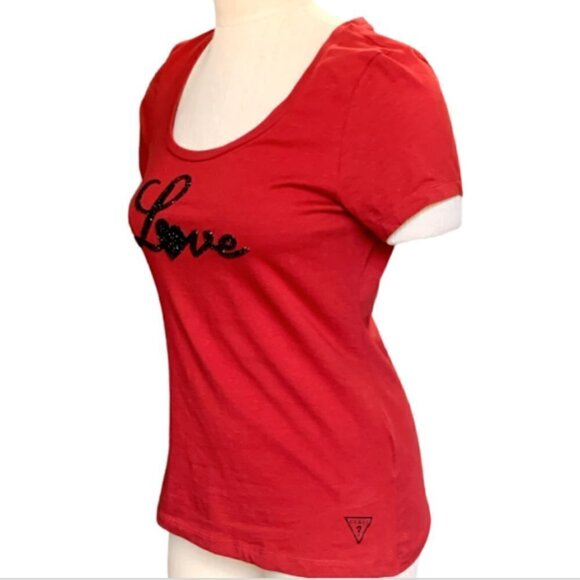 GUESS Graphic Tee "Love" Sz L Red #17G - Picture 3 of 10